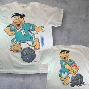 Vintage 1993 Fred Flinstone Soccer Double Sided Shirt Size XL‎ Hanna Barbera